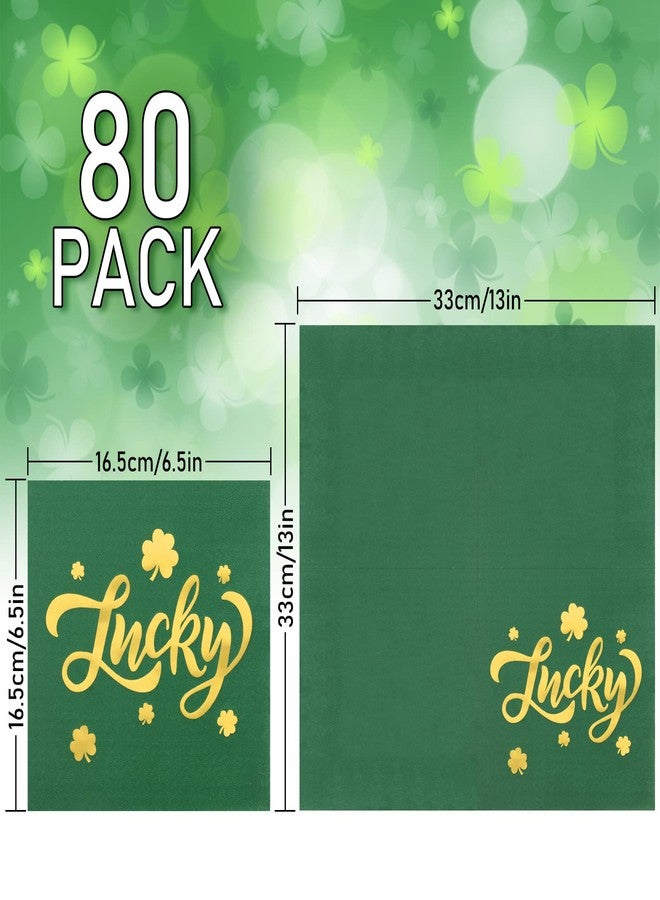 وولاين مجموعة مناديل واين لعيد القديس باتريك، 80 منديل، مقاس 6.5 × 6.5 بوصة، مناديل ذهبية لامعة، مناديل ورقية خضراء مزينة بنبات البرسيم، للاستخدام مرة واحدة، مثالية لتزيين طاولات حفلات الأعياد الأيرلندية. - Image 2